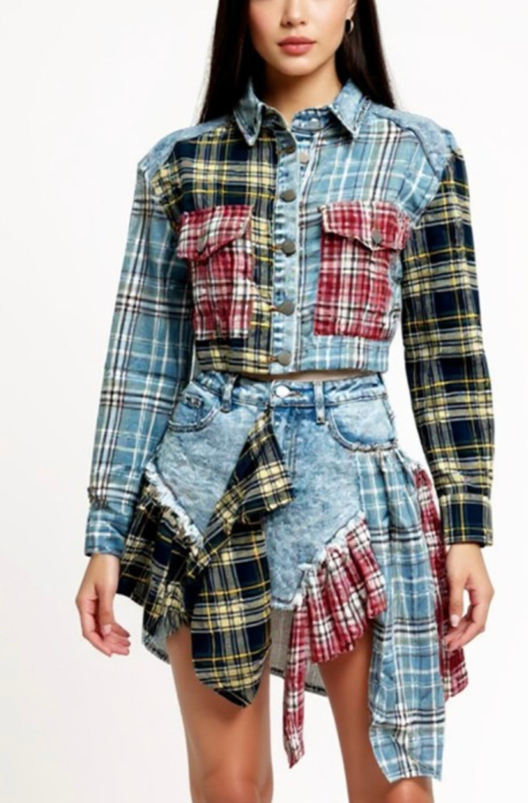 “Pretty in Plaid” Denim Skirt set