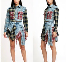 Load image into Gallery viewer, “Pretty in Plaid” Denim Skirt set
